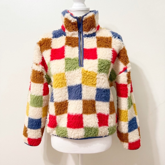 THE GREAT. Sweaters - THE GREAT. EDDIE BAUER CHECKER PRINT PLUSH FLEECE 1/4 ZIP HIGH NECK SWEATER